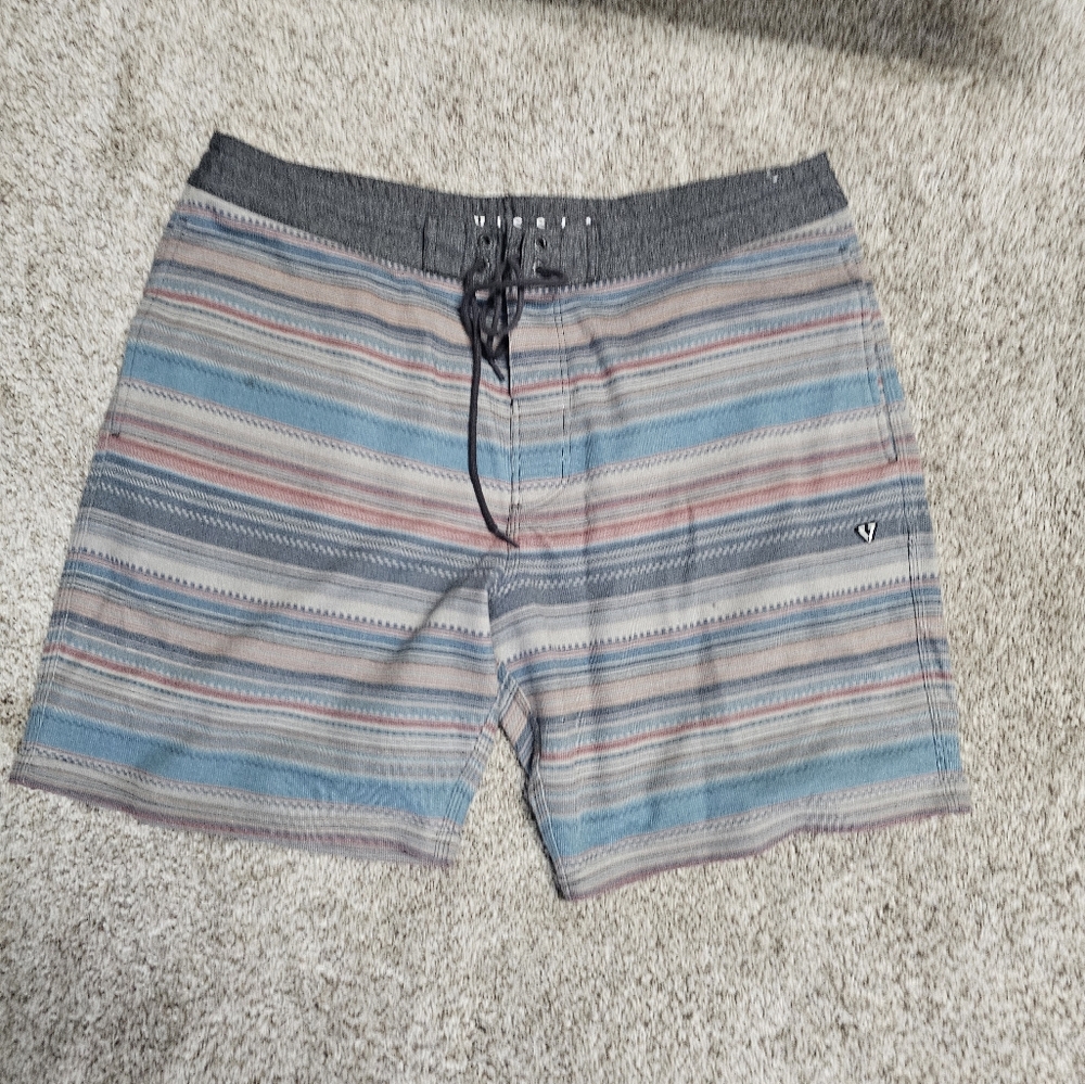 VISSLA Men's Striped Swim Shorts - Blue and Gray